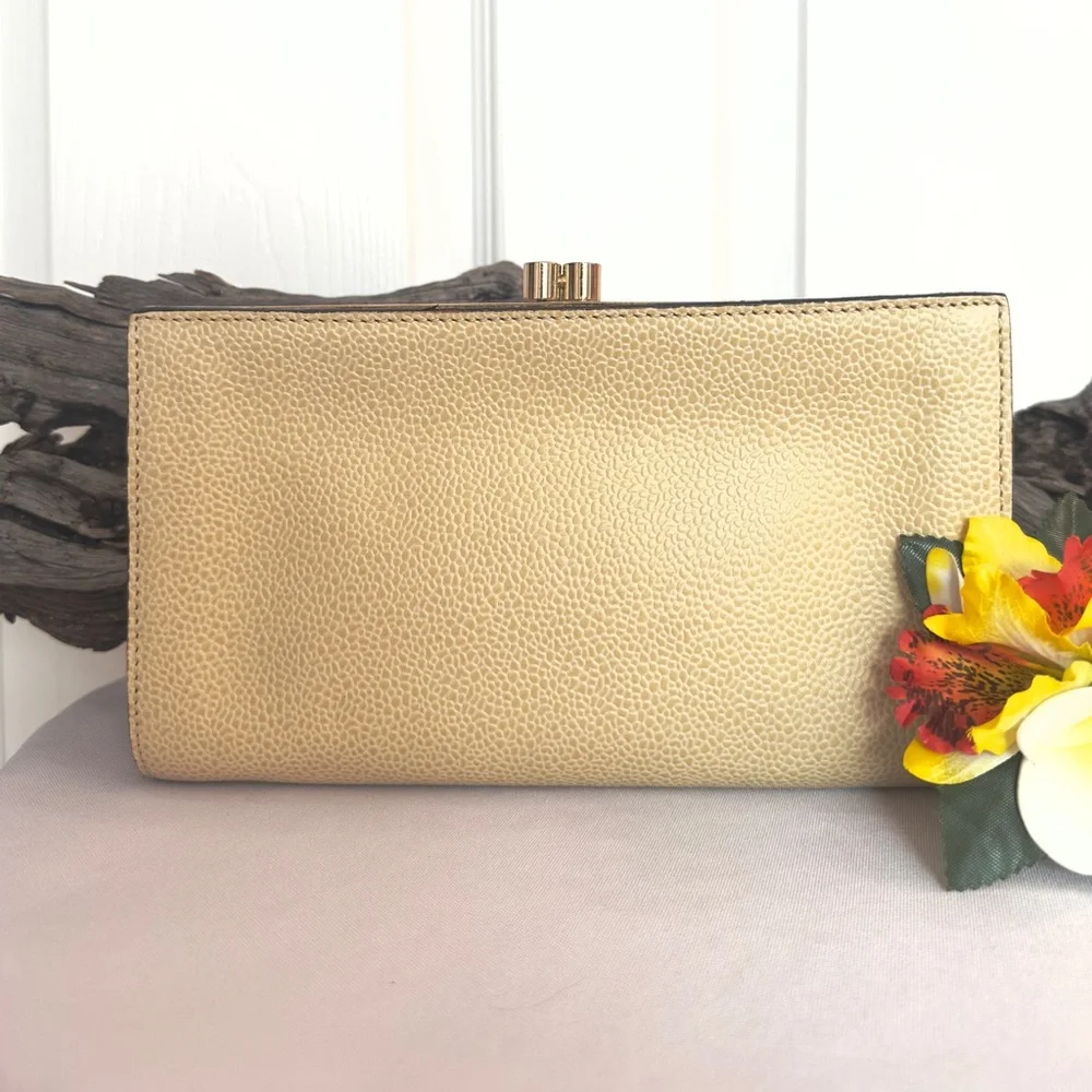 REBECCA MINKOFF ~ Cream Clutch w/Yellow and Gray Accents Gold Toned Hardware